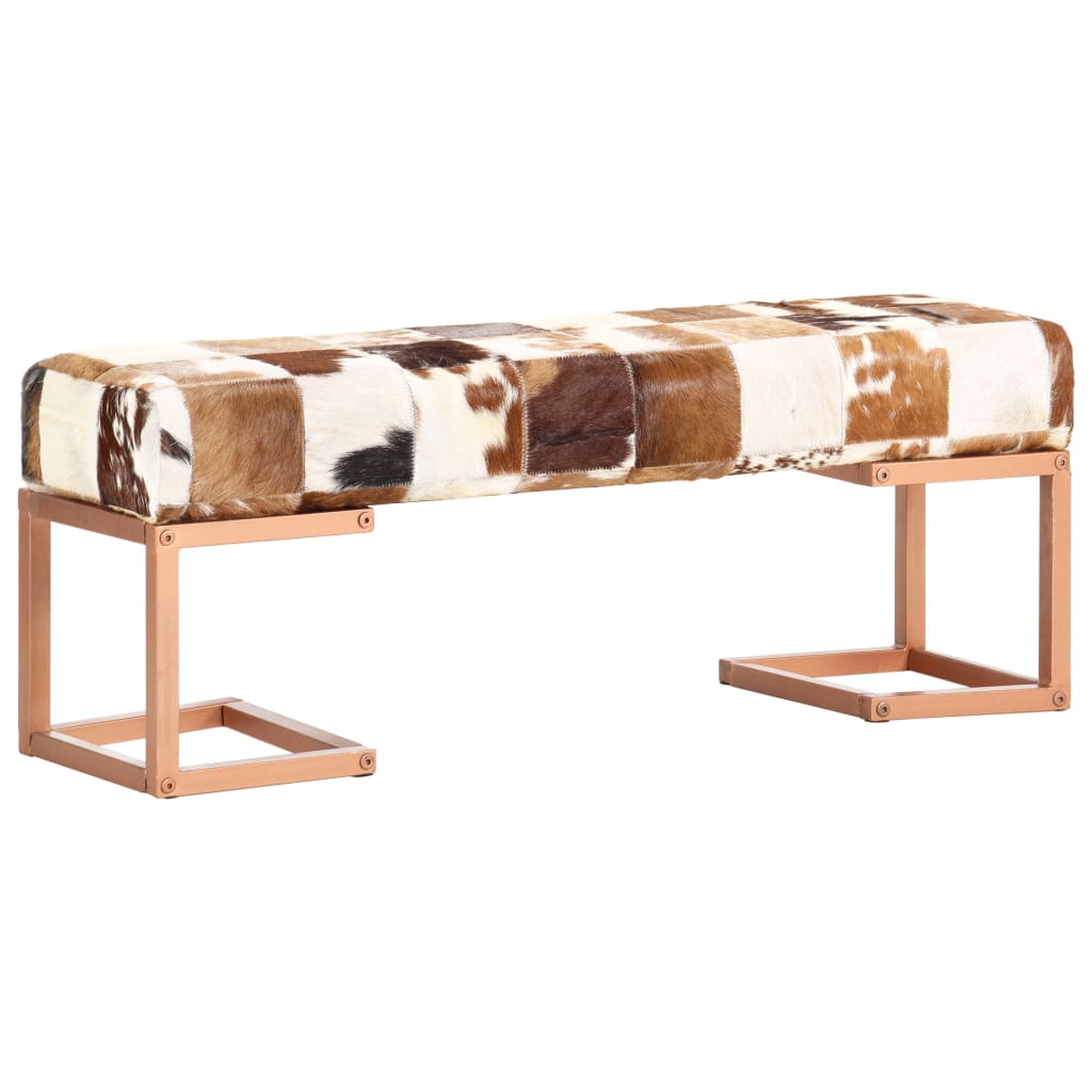 Sitzbank 110 cm Braun Patchwork Echtes Ziegenleder