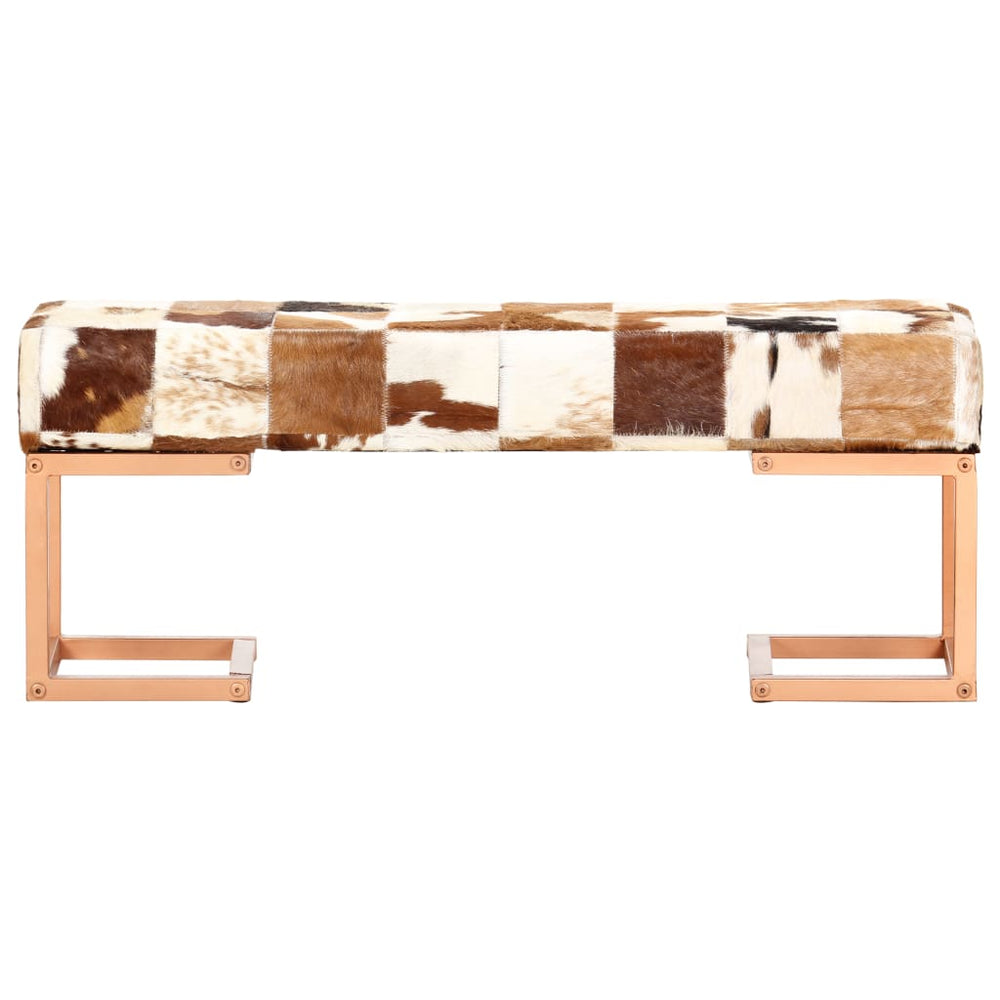 Sitzbank 110 cm Braun Patchwork Echtes Ziegenleder