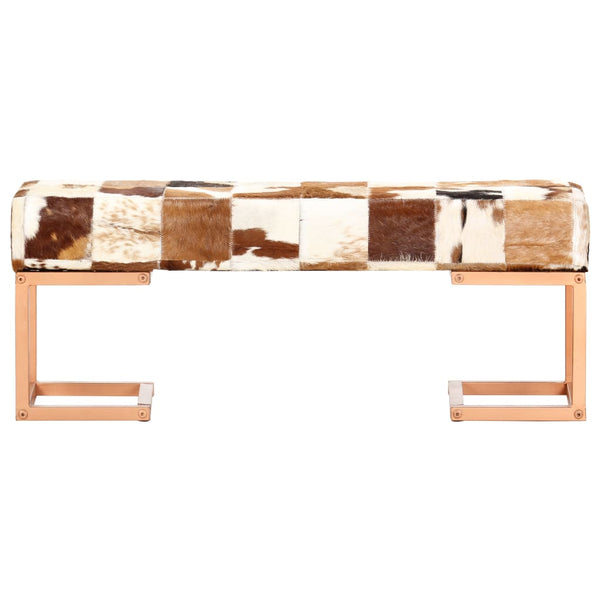 Sitzbank 110 cm Braun Patchwork Echtes Ziegenleder