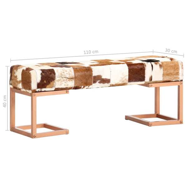 Sitzbank 110 cm Braun Patchwork Echtes Ziegenleder