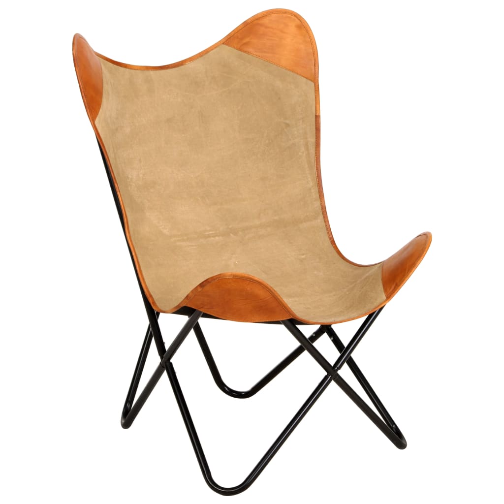 Butterfly-Sessel Braun Echtleder und Canvas