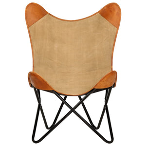 Butterfly-Sessel Braun Echtleder und Canvas
