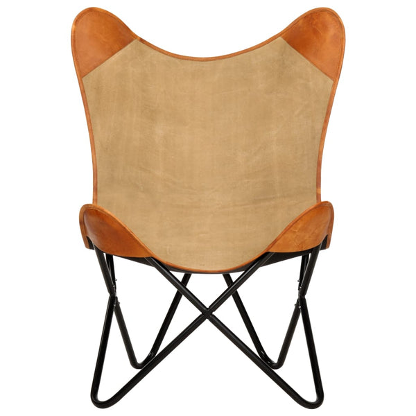 Butterfly-Sessel Braun Echtleder und Canvas