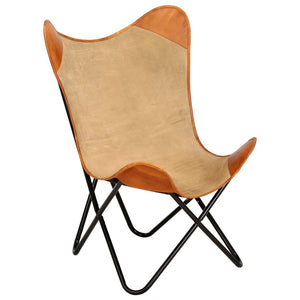 Butterfly-Sessel Braun Echtleder und Canvas