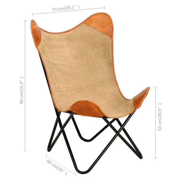 Butterfly-Sessel Braun Echtleder und Canvas