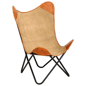 Butterfly-Sessel Braun Echtleder und Canvas