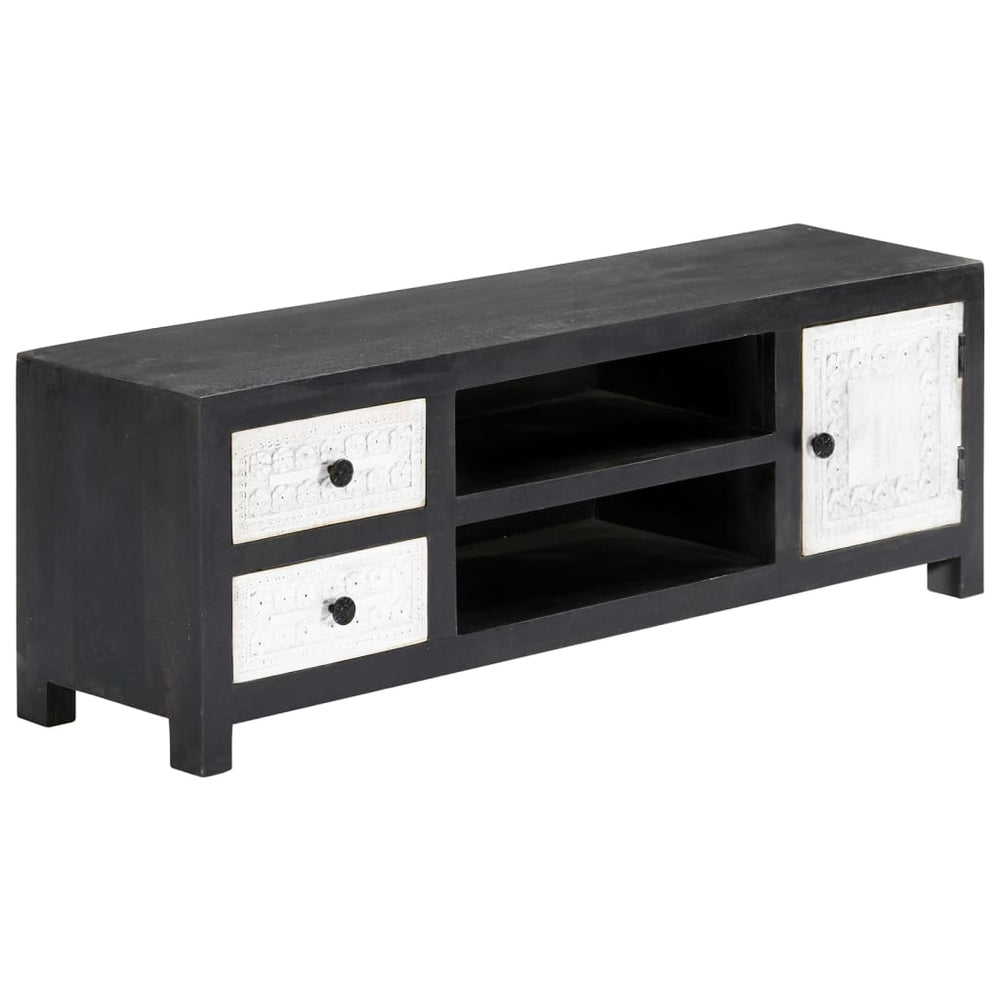 vidaXL Meuble TV sculpté à la main gris et blanc bois de manguier massif