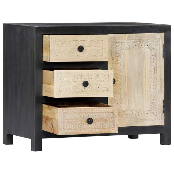 Beistellschrank Handgeschnitzt Grau 75x35x60cm Massivholz Mango