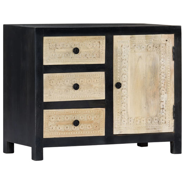 Beistellschrank Handgeschnitzt Grau 75x35x60cm Massivholz Mango