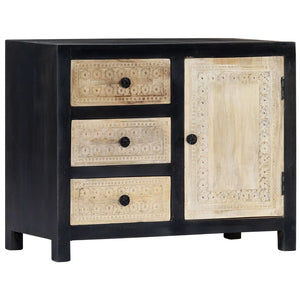 Beistellschrank Handgeschnitzt Grau 75x35x60cm Massivholz Mango