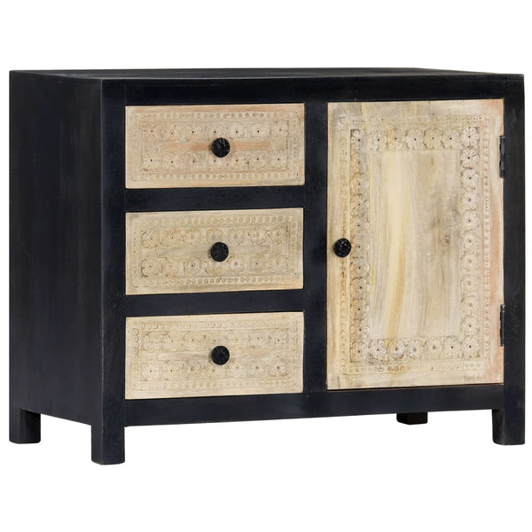 Beistellschrank Handgeschnitzt Grau 75x35x60cm Massivholz Mango