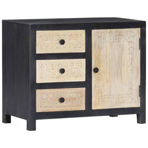 Beistellschrank Handgeschnitzt Grau 75x35x60cm Massivholz Mango