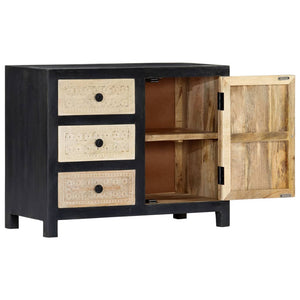 Beistellschrank Handgeschnitzt Grau 75x35x60cm Massivholz Mango