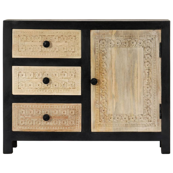 Beistellschrank Handgeschnitzt Grau 75x35x60cm Massivholz Mango