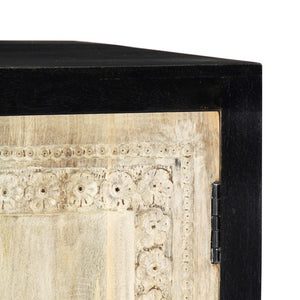 Beistellschrank Handgeschnitzt Grau 75x35x60cm Massivholz Mango