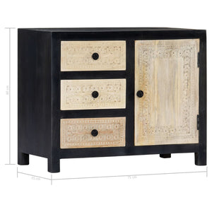 Beistellschrank Handgeschnitzt Grau 75x35x60cm Massivholz Mango