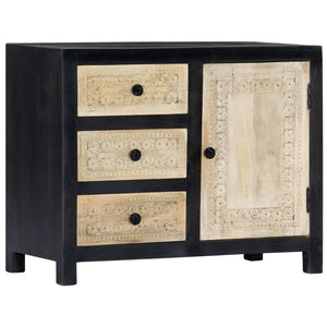 Beistellschrank Handgeschnitzt Grau 75x35x60cm Massivholz Mango