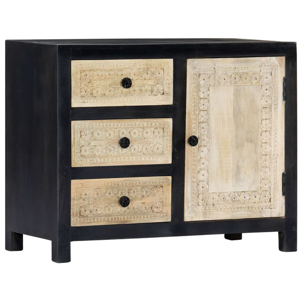Beistellschrank Handgeschnitzt Grau 75x35x60cm Massivholz Mango