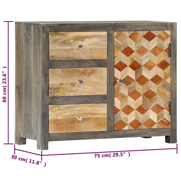 Beistellschrank Grau 75 x 30 x 60 cm Massivholz Mango