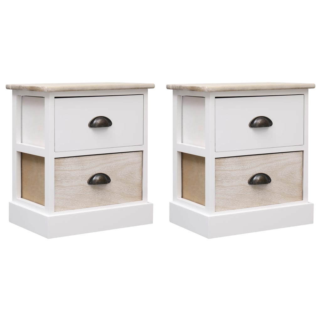 vidaXL Nightstands 2 pcs. White and Natural 38×28×45 cm Paulownia Wood