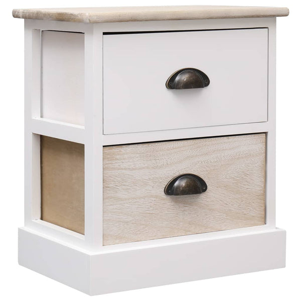 Nachttische 2 Stk. Weiß und Natur 38×28×45 cm Paulownia-Holz
