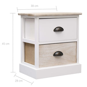 vidaXL Nightstands 2 pcs. White and Natural 38×28×45 cm Paulownia Wood