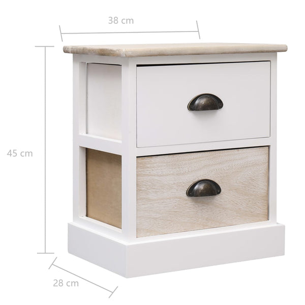 vidaXL Nightstands 2 pcs. White and Natural 38×28×45 cm Paulownia Wood