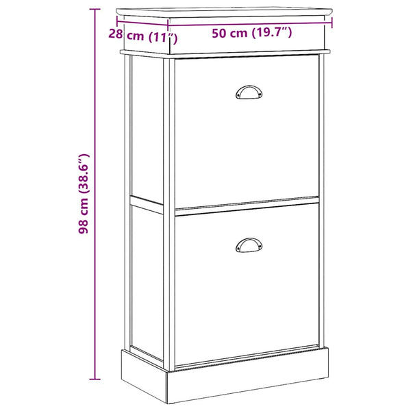 vidaXL Meuble à chaussures marron 50 x 28 x 98 cm Bois de paulownia