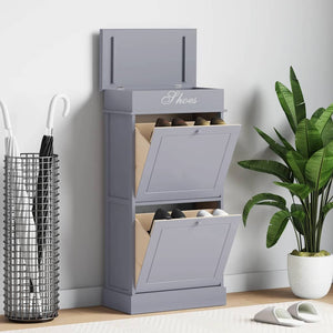Schuhschrank Grau 50 x 28 x 98 cm Paulownia Holz