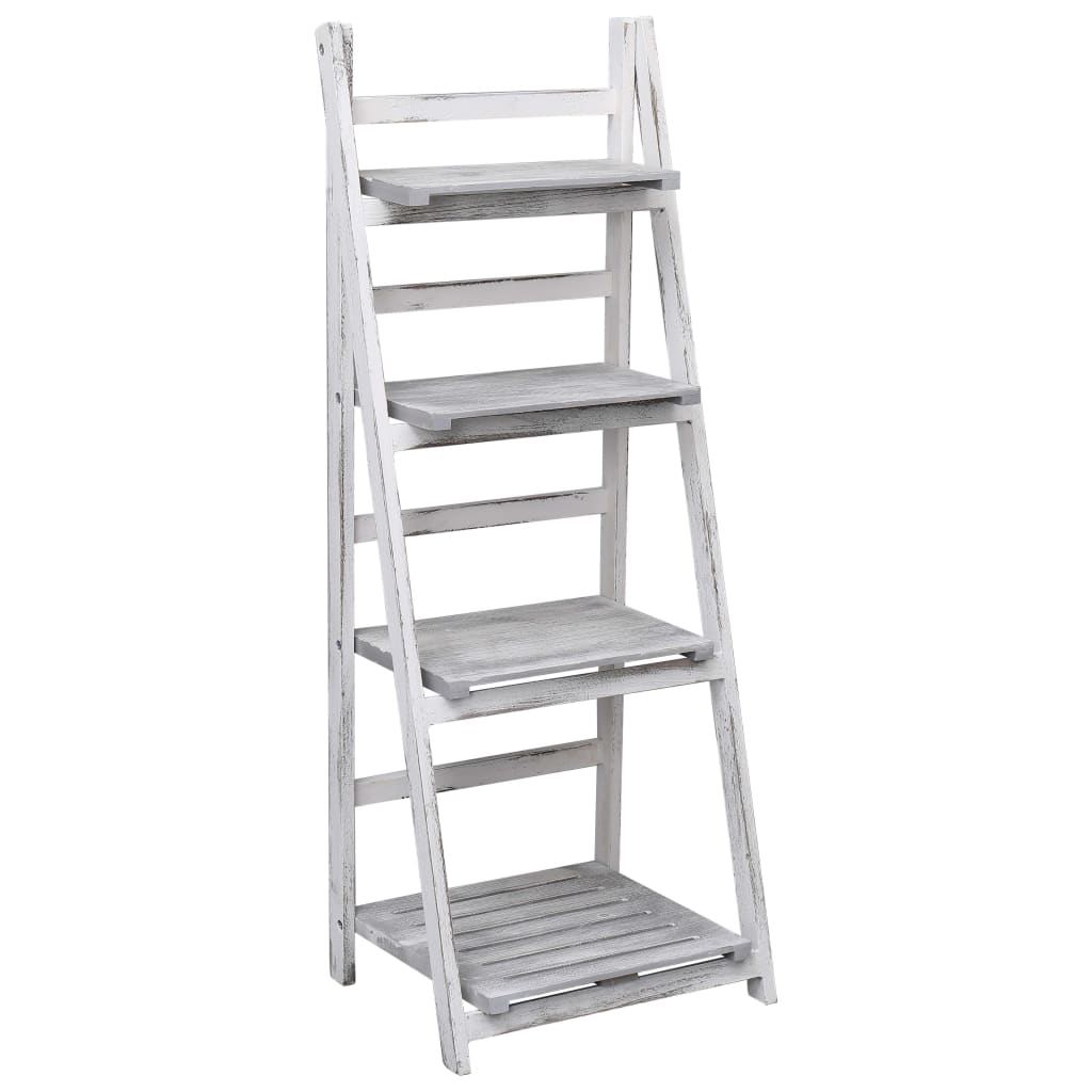 4-stufiger Blumenständer Grau 43×33×113 cm Holz