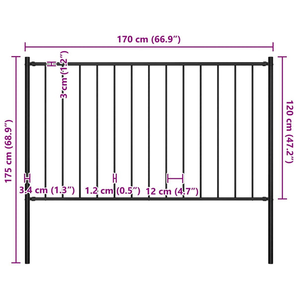 Zaunelement Woerden mit Pfosten Stahl 1,7 x 1,25 m Schwarz