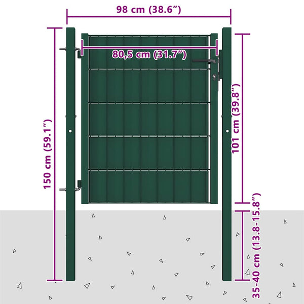 Zauntor aus PVC und Stahl 100 x 100 cm Grün