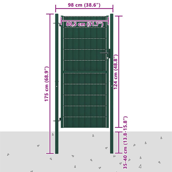 Gartentor aus PVC und Stahl 100 x 124 cm Grün