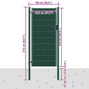 Gartentor aus PVC und Stahl 100 x 164 cm Grün