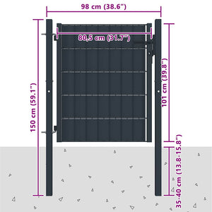 Gartentor aus PVC und Stahl 100 x 100 cm Anthrazit