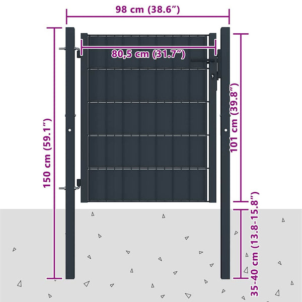 Gartentor aus PVC und Stahl 100 x 100 cm Anthrazit