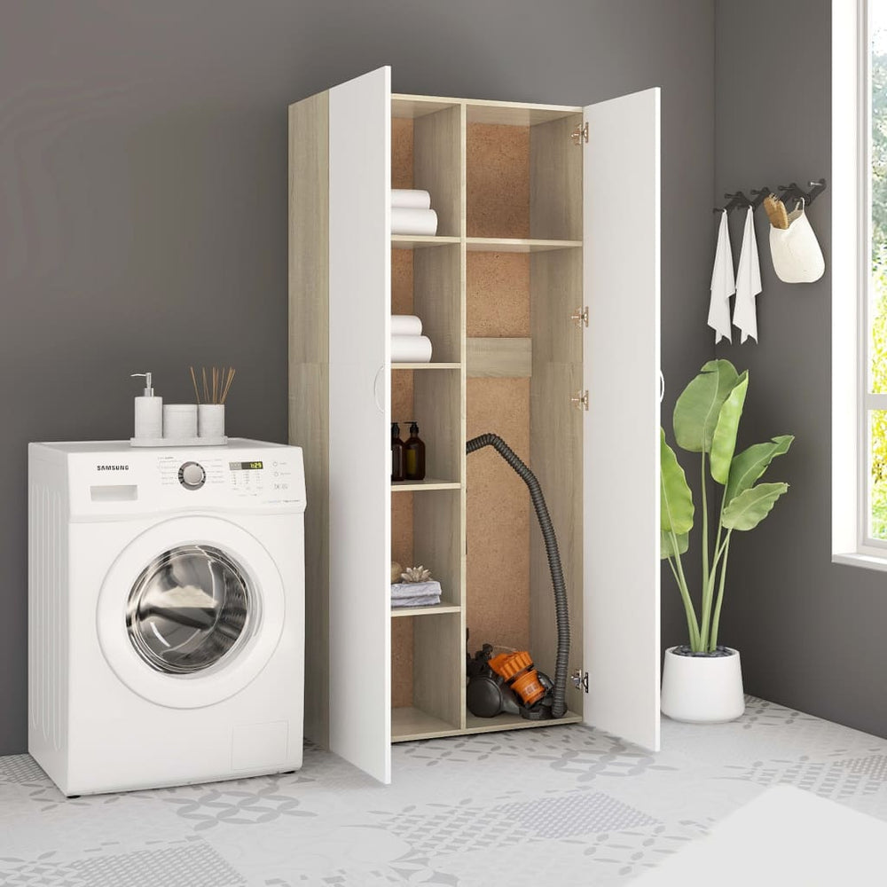 Lagerschrank Weiß Sonoma-Eiche 80x35,5x180 cm