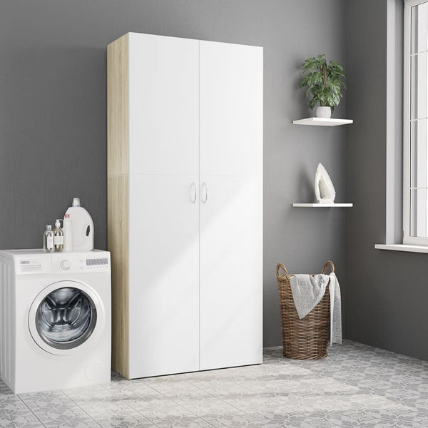 Lagerschrank Weiß Sonoma-Eiche 80x35,5x180 cm