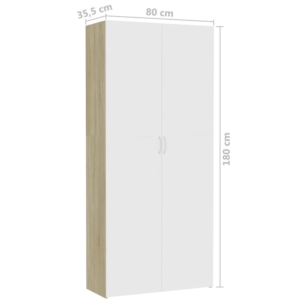 Lagerschrank Weiß Sonoma-Eiche 80x35,5x180 cm
