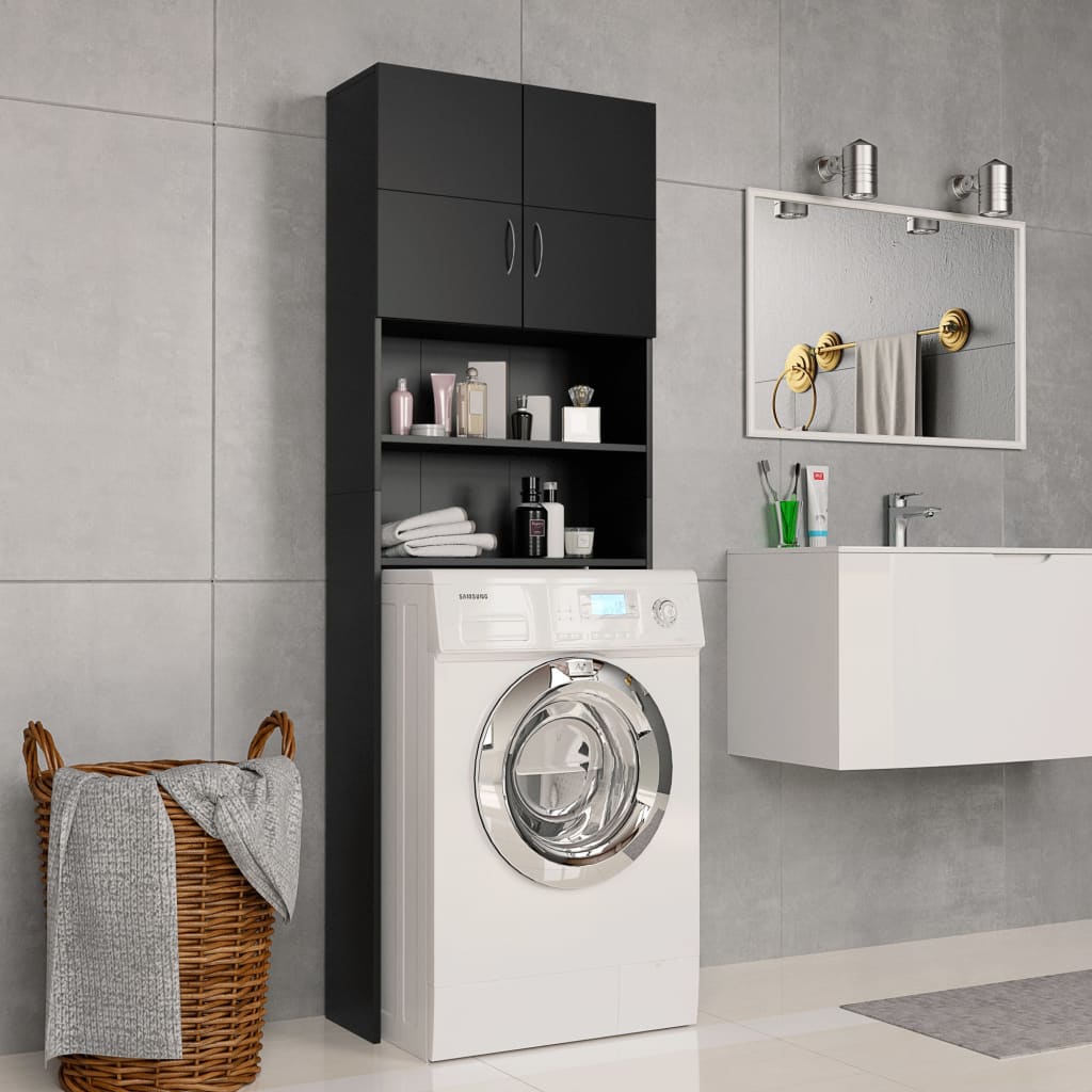 Waschmaschinenschrank Schwarz 64x25,5x190cm