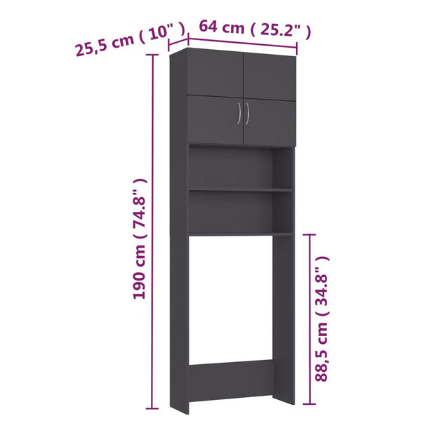 Waschmaschinenschrank Grau 64x25,5x190 cm