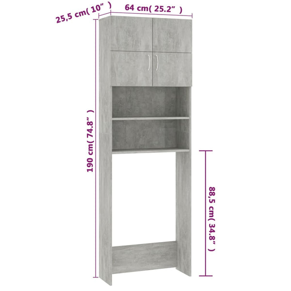 Waschmaschinenschrank Betongrau 64x25,5x190 cm