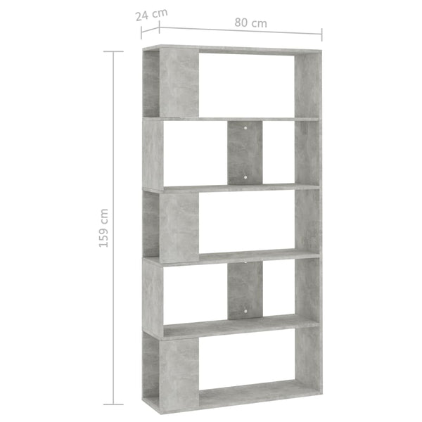 Betongraues Bücherregal 80x24x159 cm