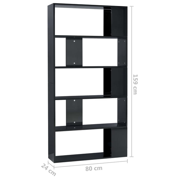 Hochglanz Bücherregal Raumteiler Schwarz 80x24x159cm