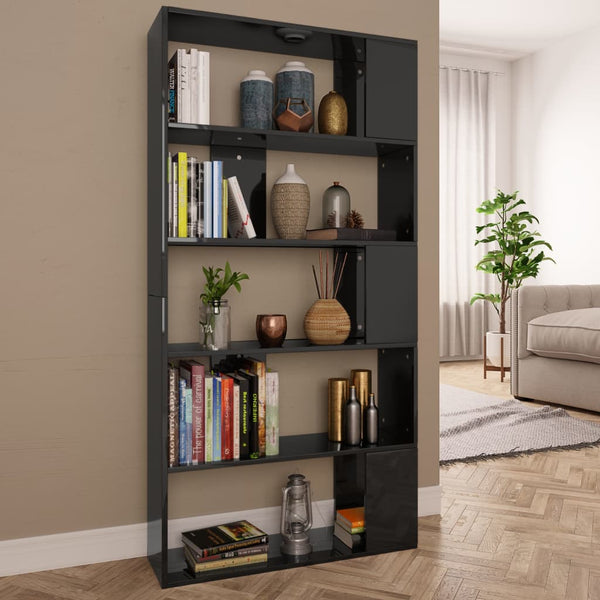 Hochglanz Bücherregal Raumteiler Schwarz 80x24x159cm