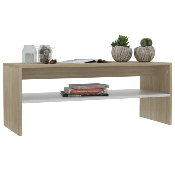 Couchtisch Weiß & Sonoma-Eiche 100x40 cm