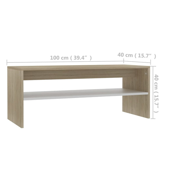 Couchtisch Weiß & Sonoma-Eiche 100x40 cm
