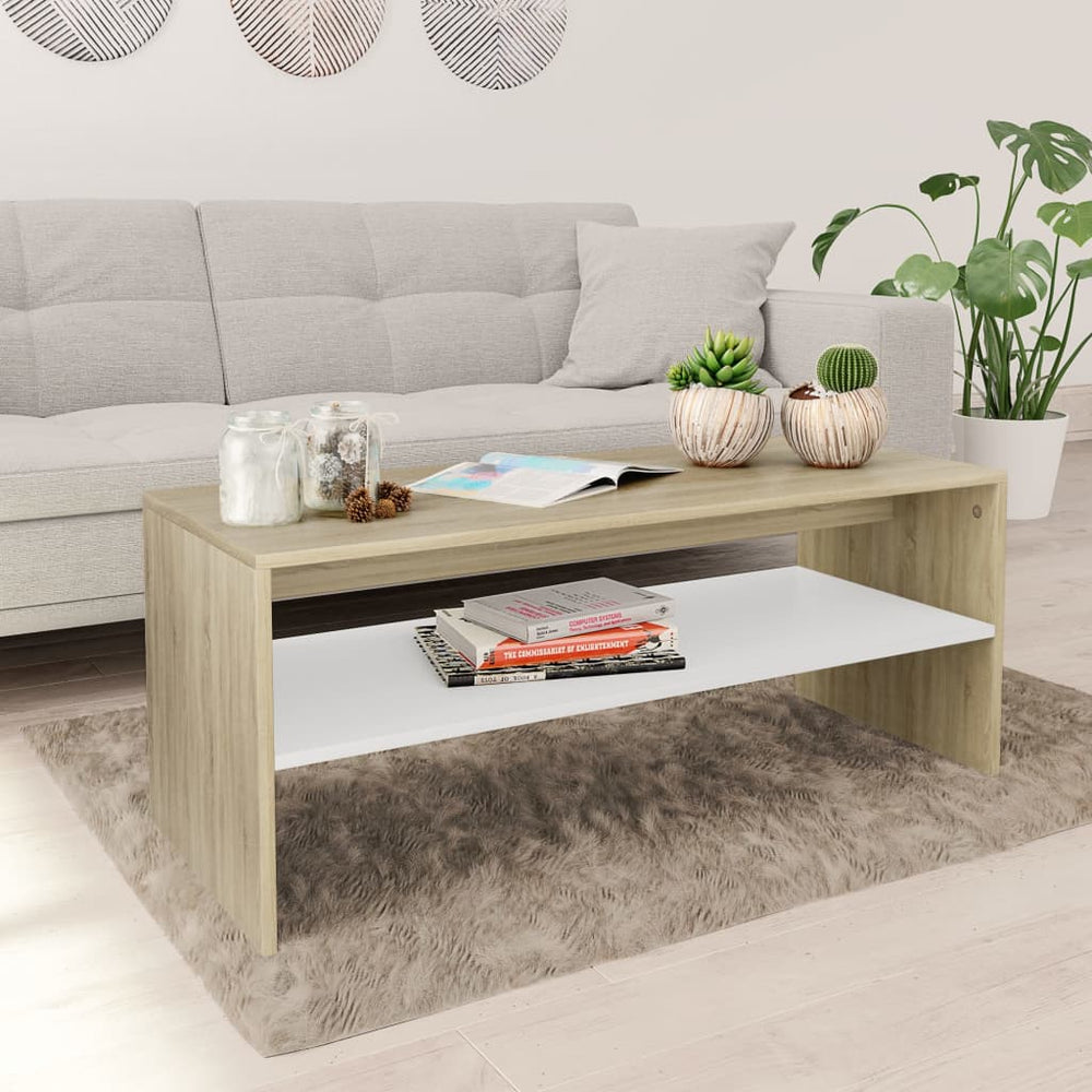 Couchtisch Weiß & Sonoma-Eiche 100x40 cm