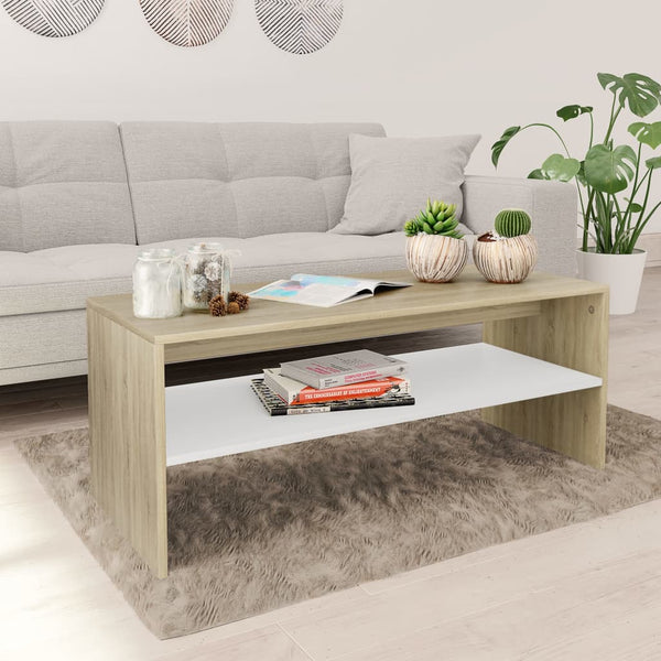 Couchtisch Weiß & Sonoma-Eiche 100x40 cm