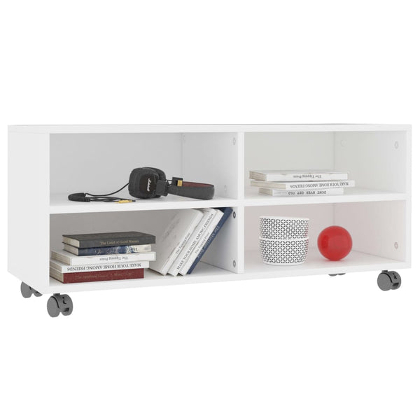 Weißer TV-Schrank mit Rollen 90x35x35 cm
